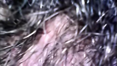 Endoscopic exploration of mom's meaty fur covered vagina while peeing on the toilet