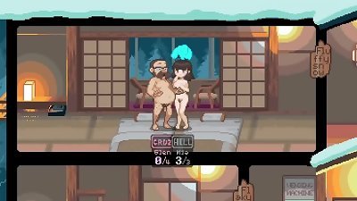 hentai game, pixel art. 3 kinky nymphs pulverize each other's partners.
